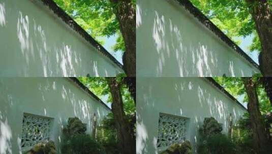 中式园林庭院围墙白墙影子树影光影阴影高清在线视频素材下载