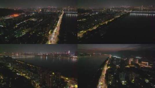 浙江杭州上城区夜晚夜景航拍车流交通城市风高清在线视频素材下载