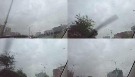 下大雨汽车开车视角高清在线视频素材下载