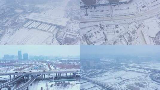 航拍冬日下雪空镜高清在线视频素材下载