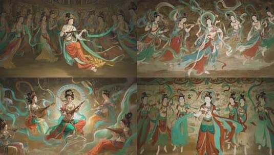 敦煌飞天壁画动画高清在线视频素材下载