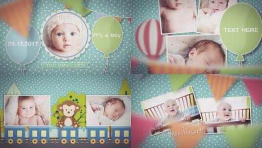 可爱简约婴儿庆祝周年纪念AE模板高清AE视频素材下载