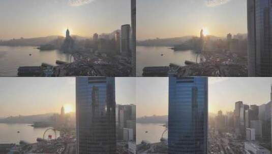 香港中环摩天轮清晨航拍高清在线视频素材下载