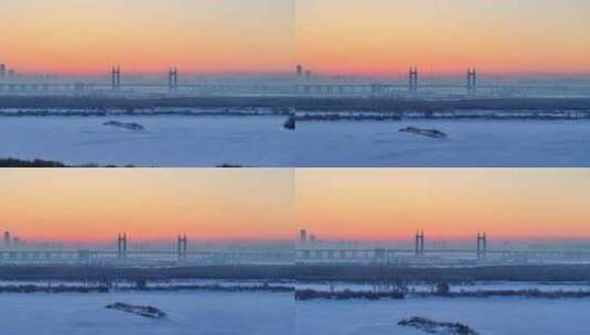 哈尔滨 冬季 松花江雾凇 阳明滩大桥高清在线视频素材下载