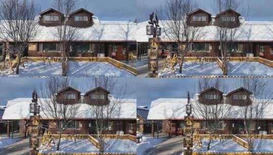 敖鲁古雅鄂温克族猎人民居雪景高清在线视频素材下载