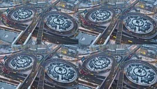 中国黑龙江哈尔滨公路大桥雪景航拍高清在线视频素材下载