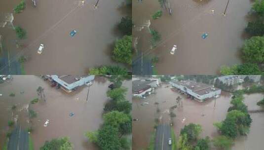 大雨过后城市街道上被洪水淹没的汽车贝德福高清在线视频素材下载