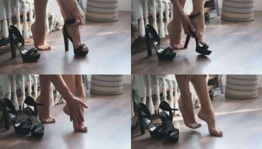 女人脱下高跟鞋高清在线视频素材下载