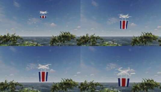 悬挂哥斯达黎加国旗的四轴飞行器无人机高清在线视频素材下载