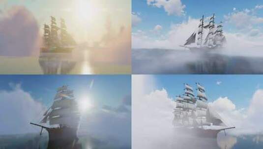 雾气海上帆船 乘风破浪高清在线视频素材下载
