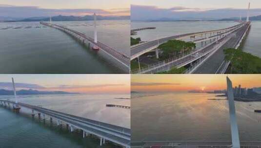深圳湾大桥车流航拍公路桥梁基础建设城市地高清在线视频素材下载