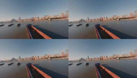 上海黄浦江船只运输无人机fpv航拍视角高清在线视频素材下载