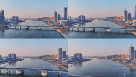 航拍天津海河开启桥高清在线视频素材下载