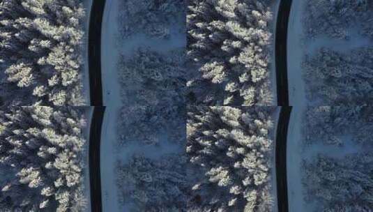 4k风景航拍冬天森林公路高清在线视频素材下载