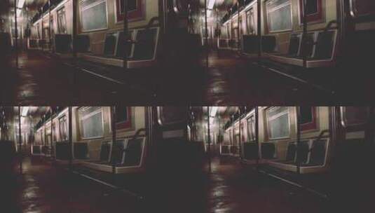 地下地铁夜间空车中的开放式地铁车厢高清在线视频素材下载