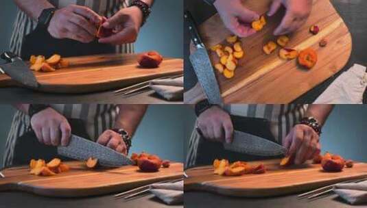 厨师切油桃制作水果拼盘细节展示高清在线视频素材下载