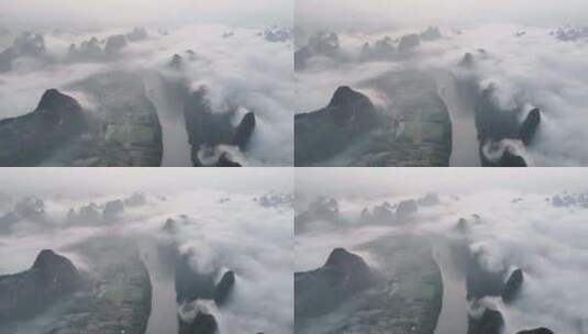 烟雨漓江桂林山水日出云海高清在线视频素材下载