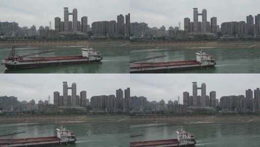 重庆江景船只航拍高清在线视频素材下载