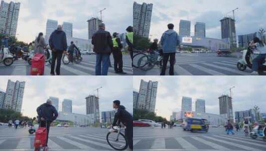 成都三利广场十字路口人流车流延时摄影高清在线视频素材下载