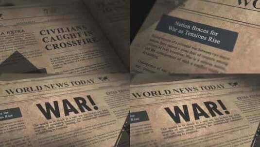 在编辑档案中飞过一份老式报纸的各种战争头高清在线视频素材下载