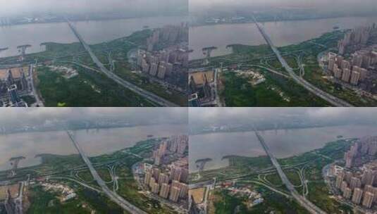云海下的南昌生米大桥航拍延时高清在线视频素材下载