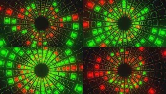 绿色和红色频闪镜像方形元素隧道背景Vj循高清在线视频素材下载