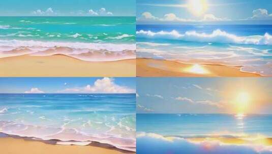 沙滩海浪卡通风格高清在线视频素材下载