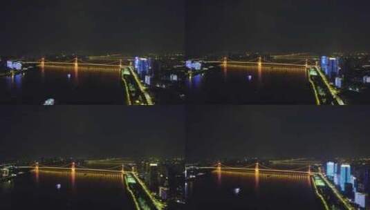 武汉长江大桥夜景航拍4k高清在线视频素材下载