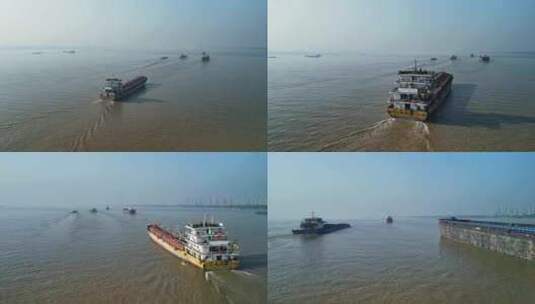 南京扬子江繁忙的货船高清在线视频素材下载