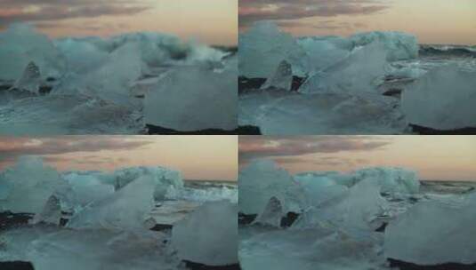 海滩上的冰与黑色砾石架-焦点高清在线视频素材下载