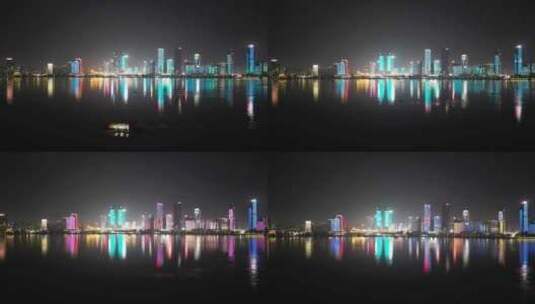 航拍江西南昌红谷滩CBD南昌夜景灯光秀高清在线视频素材下载