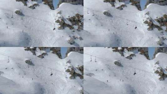 航拍的缆车及滑雪场景观高清在线视频素材下载