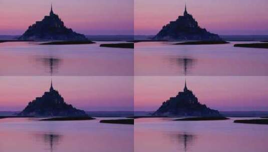 法国黄昏时的圣米歇尔山修道院高清在线视频素材下载