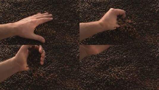 手抓起一把咖啡豆高清在线视频素材下载