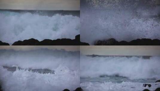 巨浪撞击着岩石海岸线高清在线视频素材下载