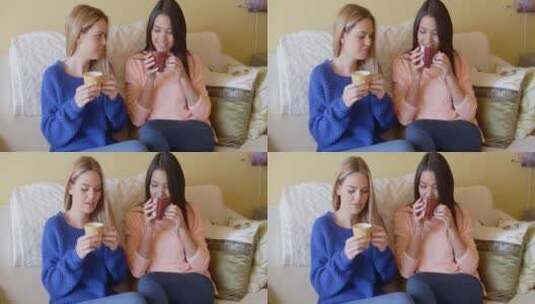 女人喝咖啡放松高清在线视频素材下载