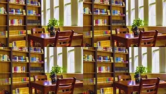 山西晋中介休市图书馆二层书桌图书一角4K高清在线视频素材下载