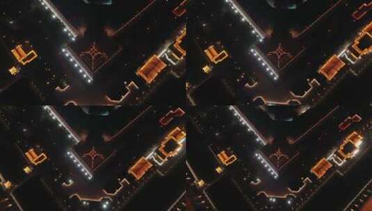 陕西 西安 城墙东北角 航拍 4K夜景高清在线视频素材下载