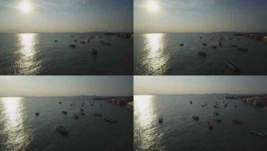 山东青岛航拍黄海渔船709高清在线视频素材下载