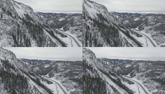 白茫茫的雪山和公路高清在线视频素材下载