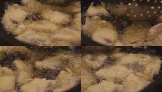 油锅炸东北美食锅包肉高清在线视频素材下载