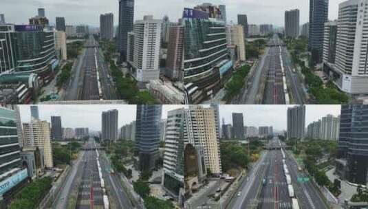 深圳疫情空城滨河大道的单体方舱运输车队高清在线视频素材下载