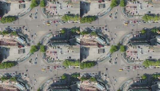 航拍城市交通车辆行驶交叉路高清在线视频素材下载