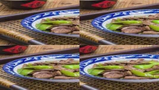 青椒炒猪肝家常菜品4k竖版实拍高清在线视频素材下载