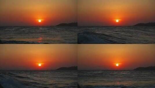 红色夕阳中的海浪高清在线视频素材下载