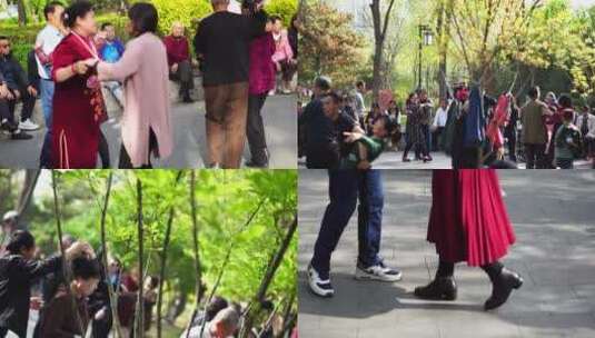 中国公园老年人广场舞城市生活高清在线视频素材下载