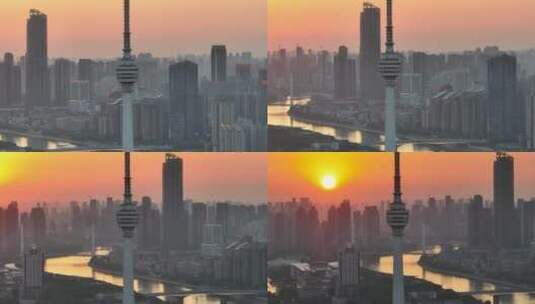 武汉龟山电视塔 夕阳 环绕高清在线视频素材下载