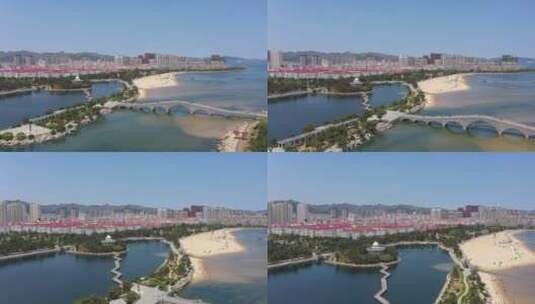 鸟瞰魅丽滨城，大美新渔村高清在线视频素材下载