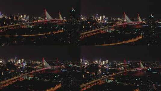 4k航拍上海夜景杨浦大桥高清在线视频素材下载