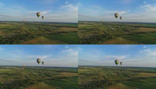 田野上空的热气球高清在线视频素材下载